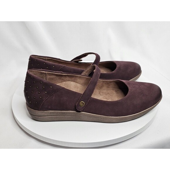 Aetrex Womens Size 9.5 Comfort Chunky Mary Jane Wine Nubuck Studded Wedge - Picture 2 of 7